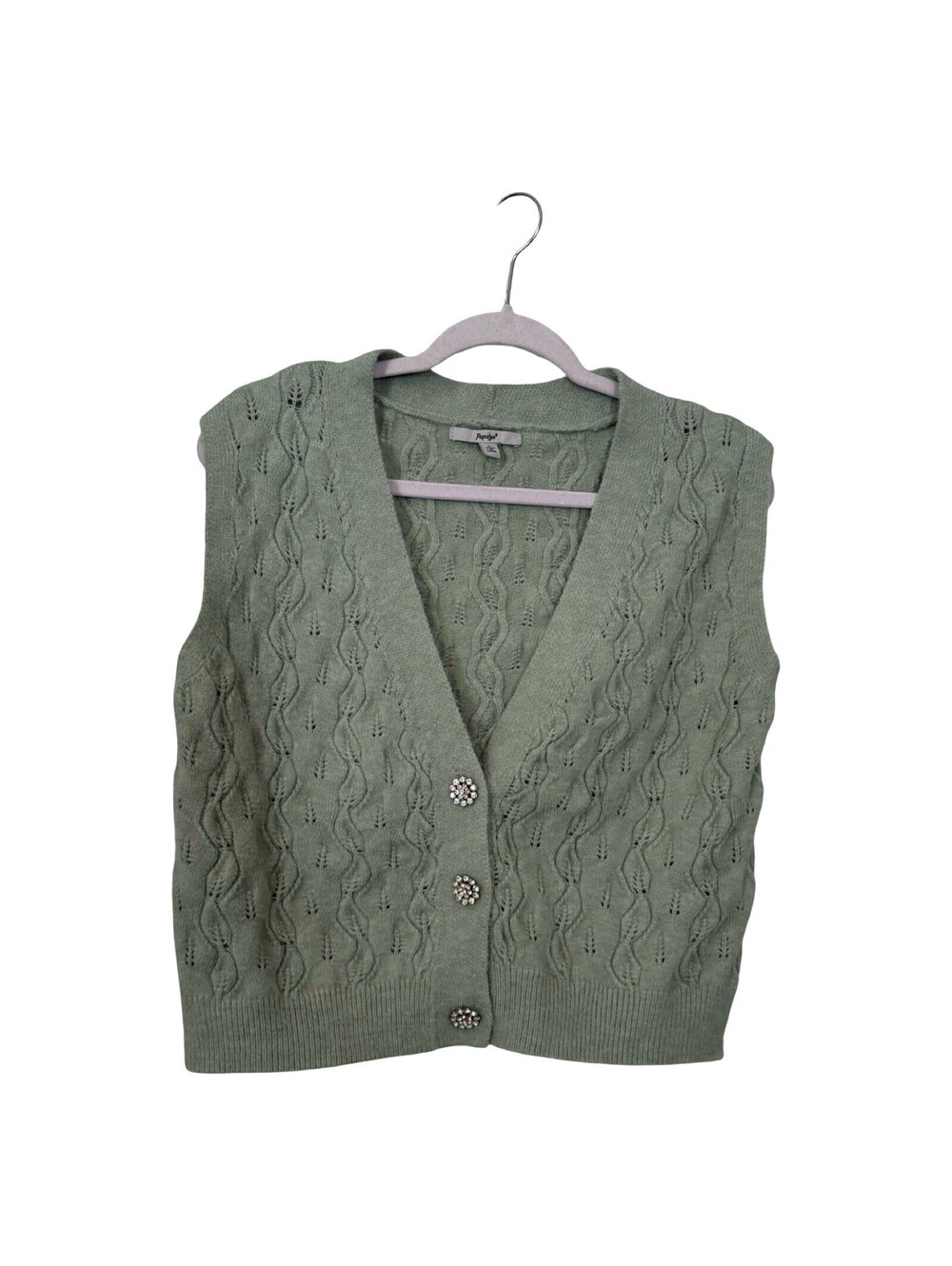 Papaya Women's Sage Sleeveless Knit Vest Sweater Large Jeweled Buttons